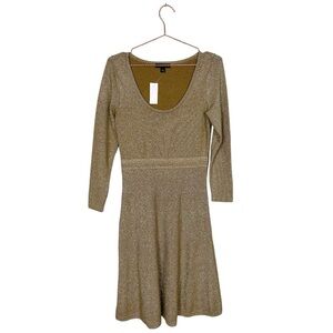 NWT Ann Taylor Gold Metallic Knit Long Sleeve Dress